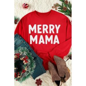 Azura Exchange  Red MERRY MAMA Long Sleeve Pullover Sweatshirt
